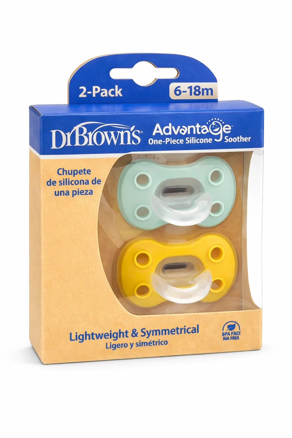 Dr. Brown’s - Advantage One-Piece Silicone Soother 0–6m (paketim me 2 cope)