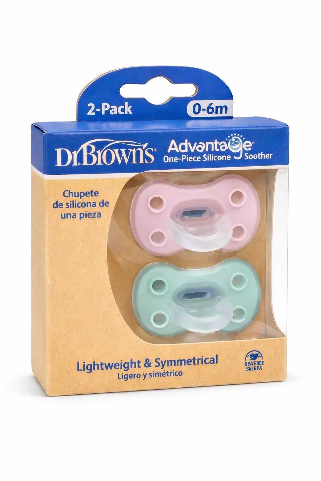 Dr. Brown’s - Advantage One-Piece Silicone Soother 0–6m (paketim me 2 cope)