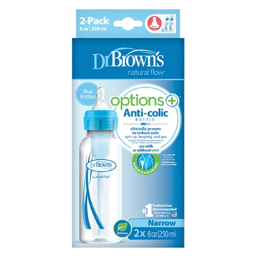 Dr. Brown’s Options+,Biberon Anti – Colic,Gryke ngushte, Blu, 2x250ml Bottle 0m+