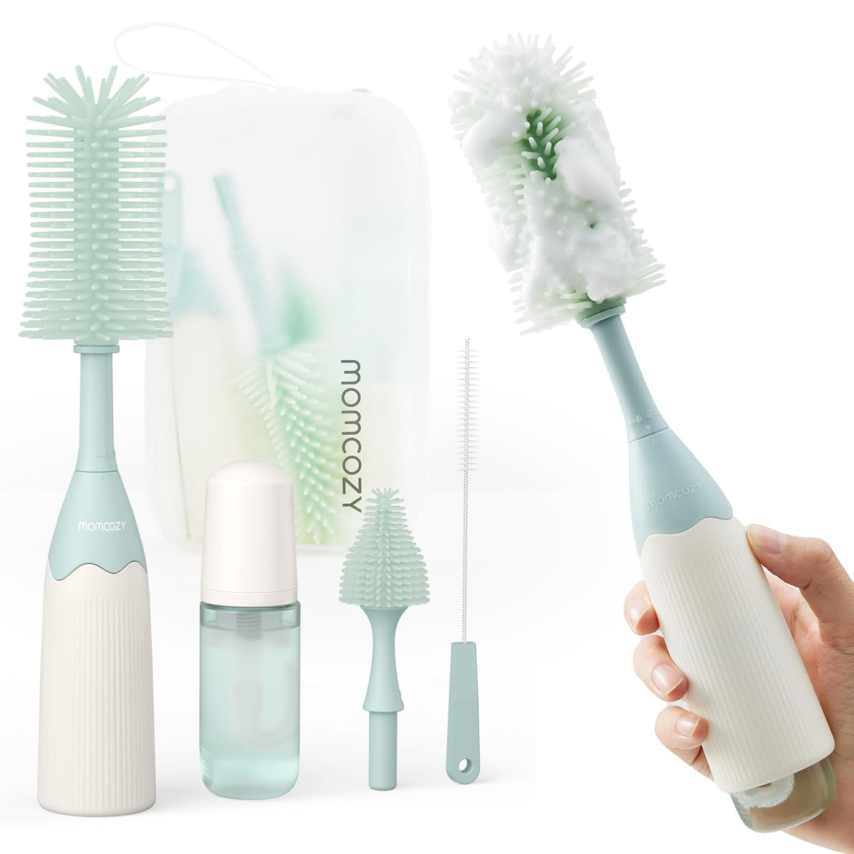 Momcozy – Set Furçash për Pastrimin e Biberonëve me Sistem Push-Press