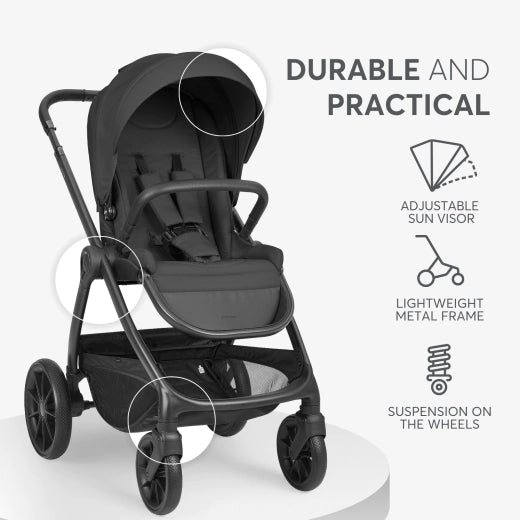 Promo KikkaBoo Modena 2027 Black – Karrocë 3në1 me Kosh të Porsalinduri + Karrige Makine në