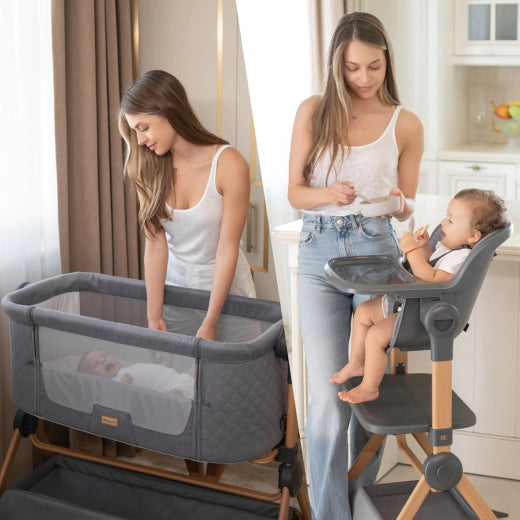 KikkaBoo Sleat Me Grey – Krevat Next to Me & Karrige Ushqimi 2në1